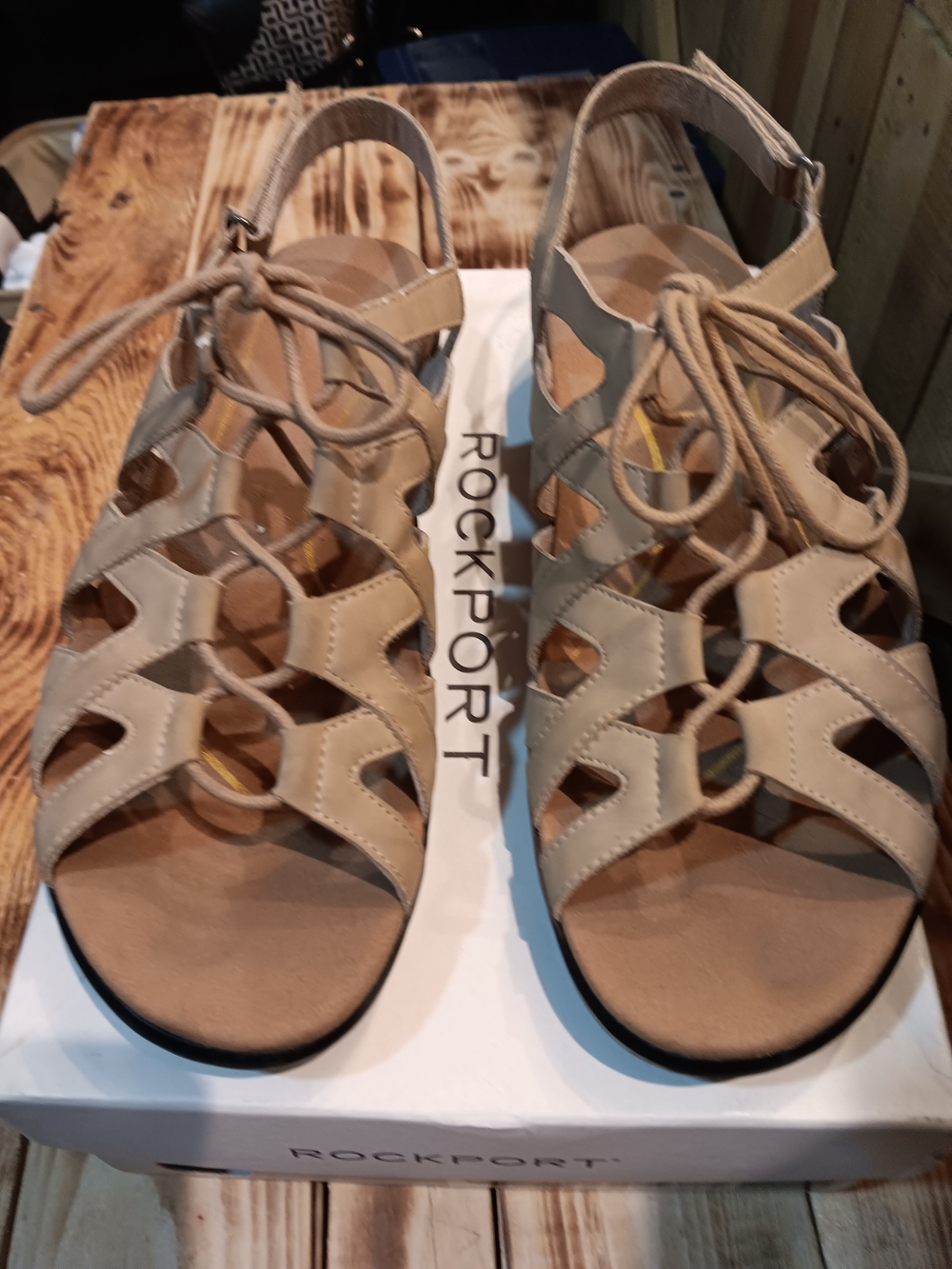 Rockport Women's Taupe Lace-Up Gladiator Sandals